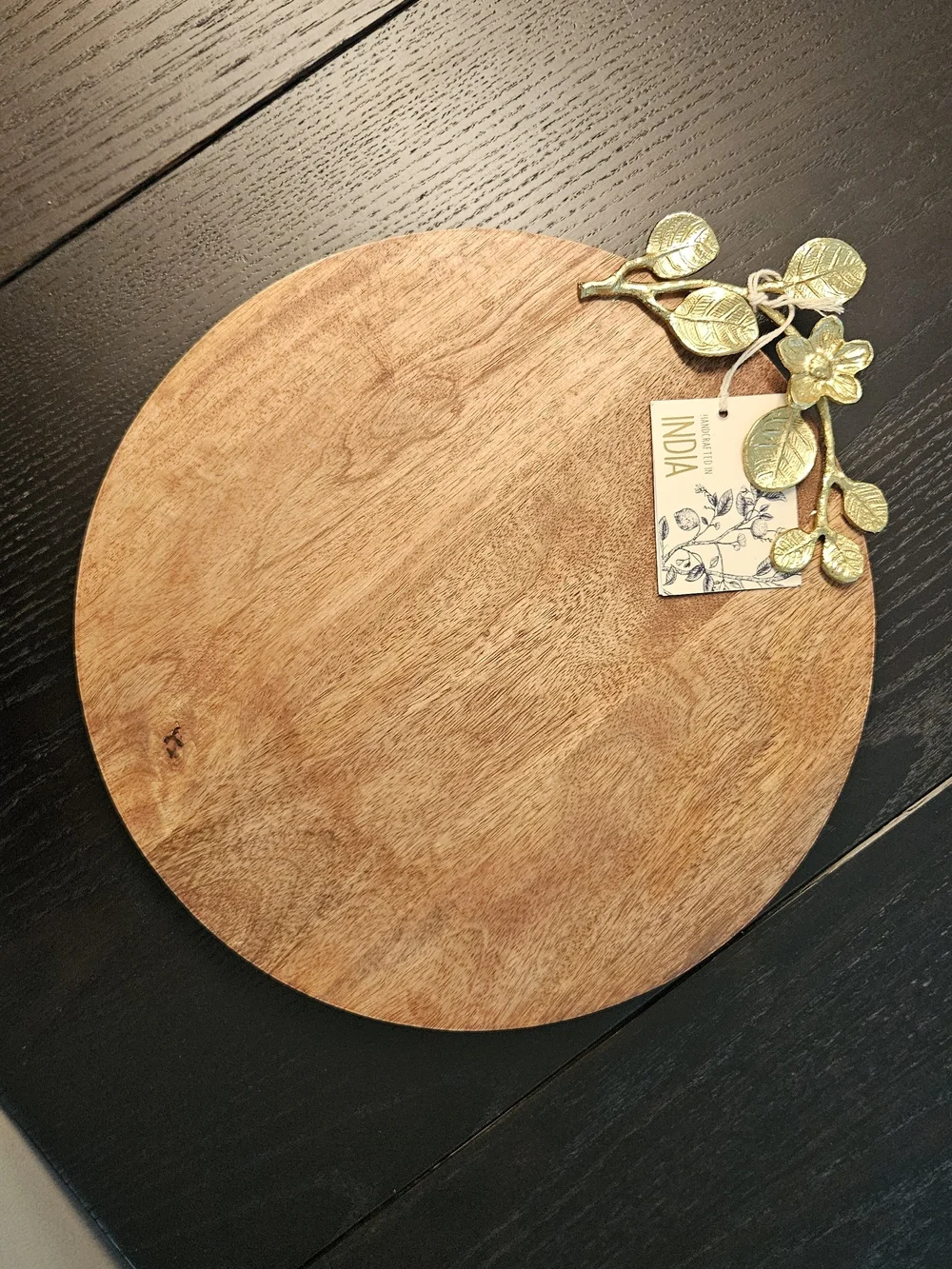 Round Mango Wood Serving Lazy Susan Board with Gold Leaf Accent